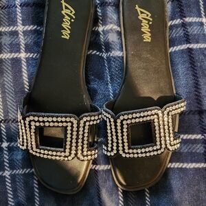 Black Rhinestone Embellished Women's Sandals
